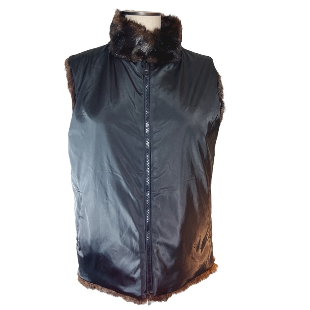 Glacca Faux Fur Reversible Vest Size L Brown and Black Mob Wife Vegan Fu… - Picture 8 of 11